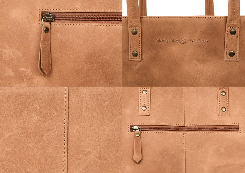 ANTONIO VALERIA Avery Cognac Leather Tote/Top Handle Shoulder Bag for Women - Image 4